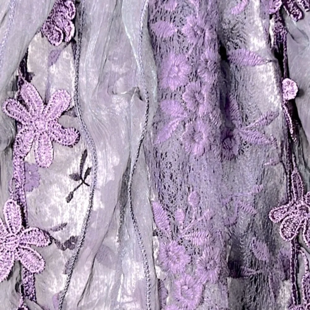 Kikiyo Purple Mesh Ruffles Embroidered Shabby Chic‎ Lace Ruffles Scarf